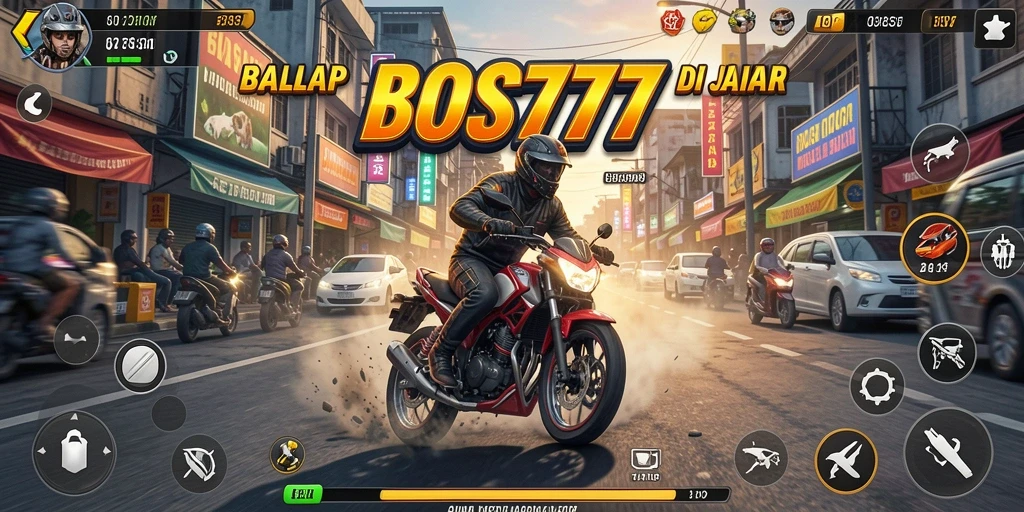 Screenshot gameplay <strong>BOS777</strong> yang menampilkan balapan motor di jalanan.
