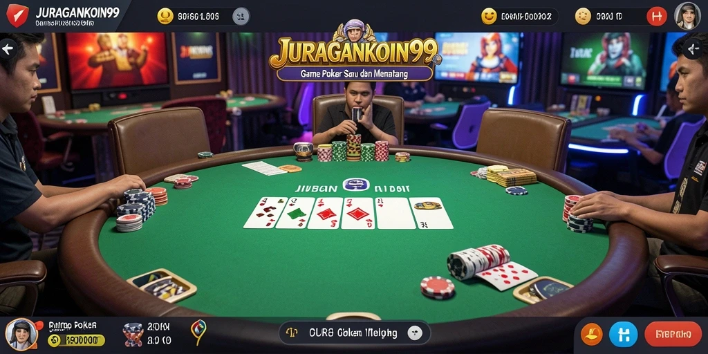 Screenshot gameplay poker JURAGANKOIN99 yang seru dan interaktif.