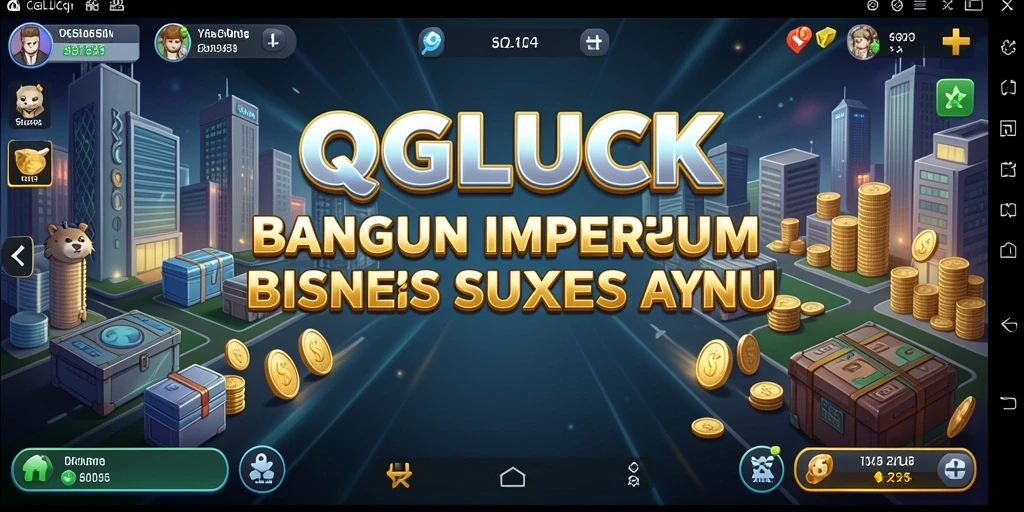 Tampilan gameplay <strong>QGLUCK</strong> dengan elemen strategis membangun bisnis.